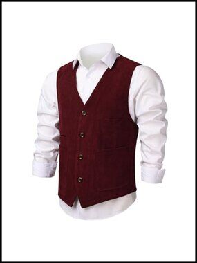 Men's Faux Leather Cowboy Vest | Sleeveless Corduroy Suit Vest | Adjustable